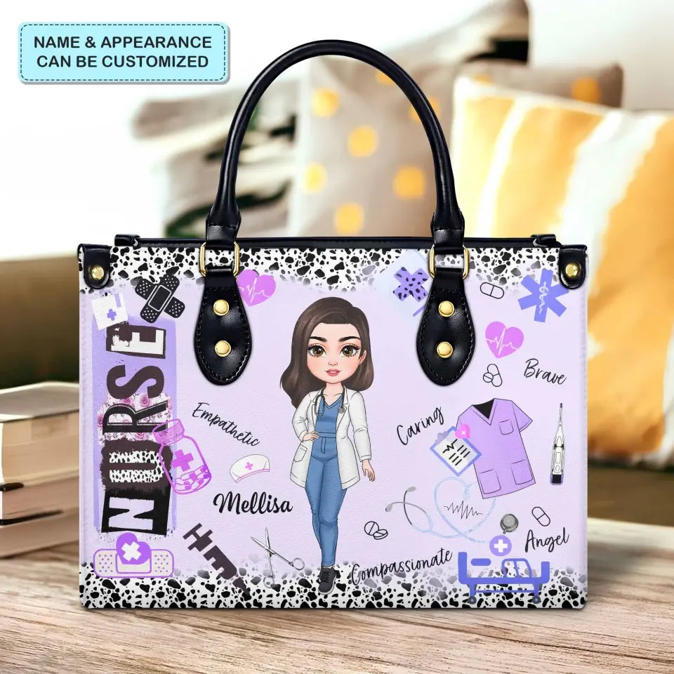 Purple Leopard Nurse - Personalized Custom Leather Bag - Nurse's Day, Appreciation Gift For Nurse