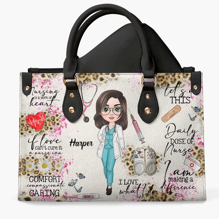 Nursing Is A Work Of Heart - Personalized Custom Leather Bag - Nurse's Day, Appreciation Gift For Nurse