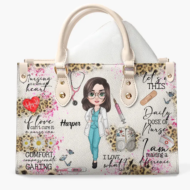 Nursing Is A Work Of Heart - Personalized Custom Leather Bag - Nurse's Day, Appreciation Gift For Nurse