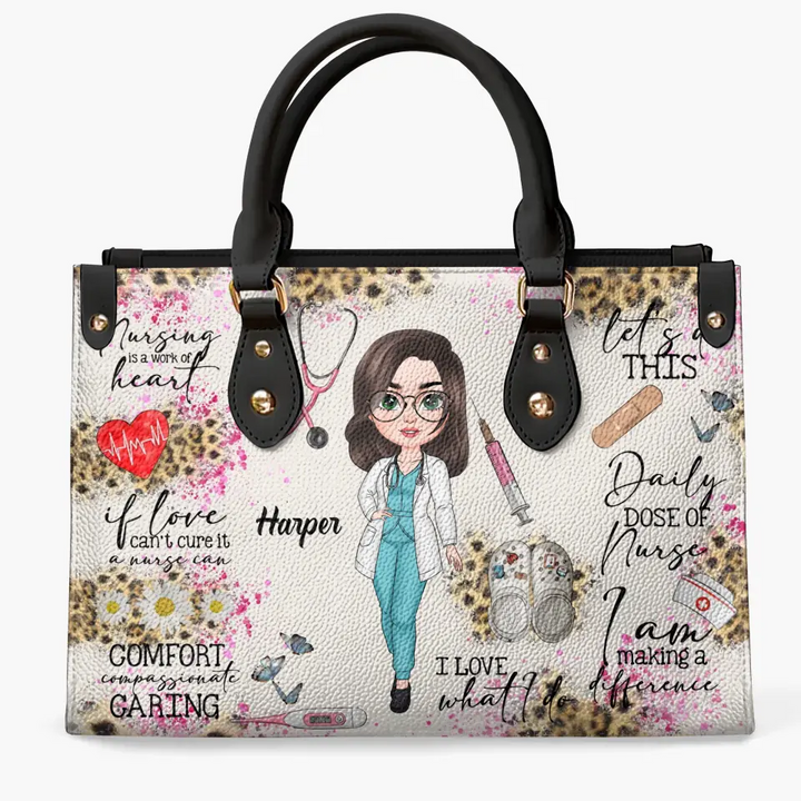 Nursing Is A Work Of Heart - Personalized Custom Leather Bag - Nurse's Day, Appreciation Gift For Nurse