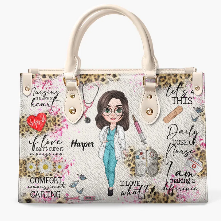 Nursing Is A Work Of Heart - Personalized Custom Leather Bag - Nurse's Day, Appreciation Gift For Nurse