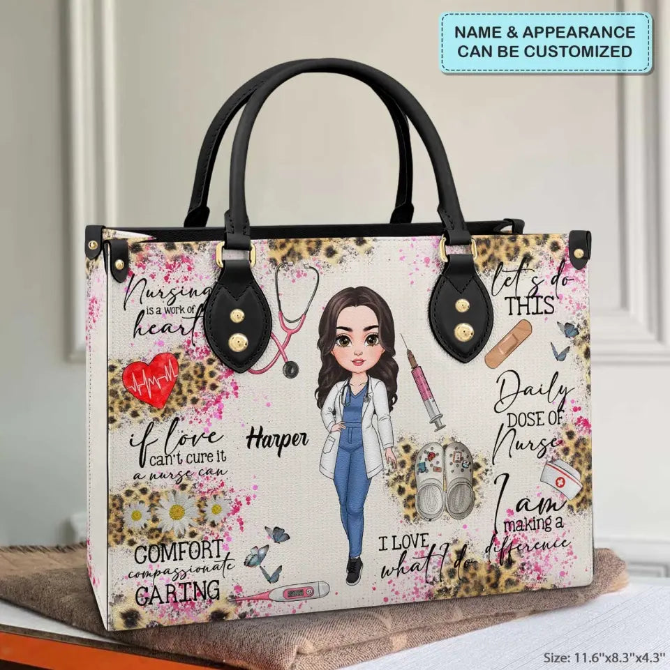 Nursing Is A Work Of Heart - Personalized Custom Leather Bag - Nurse's Day, Appreciation Gift For Nurse
