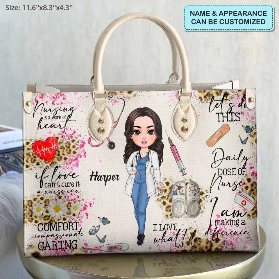 Nursing Is A Work Of Heart - Personalized Custom Leather Bag - Nurse's Day, Appreciation Gift For Nurse