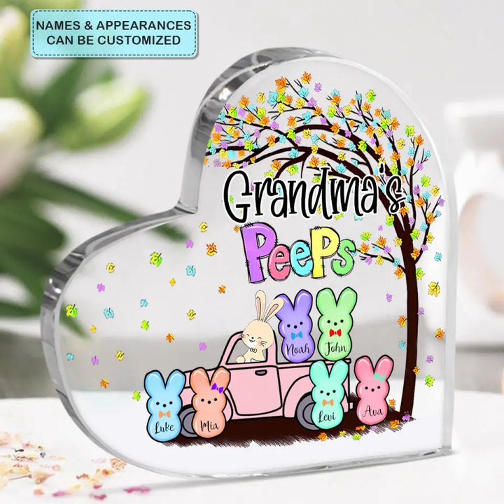 Grandma's Peeps - Personalized Custom Heart-shaped Acrylic Plaque - Easter, Mother's Day Gift For Grandma, Mom