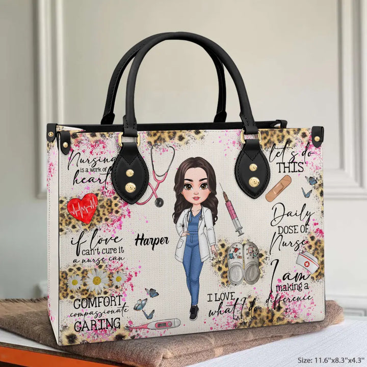 Nursing Is A Work Of Heart - Personalized Custom Leather Bag - Nurse's Day, Appreciation Gift For Nurse