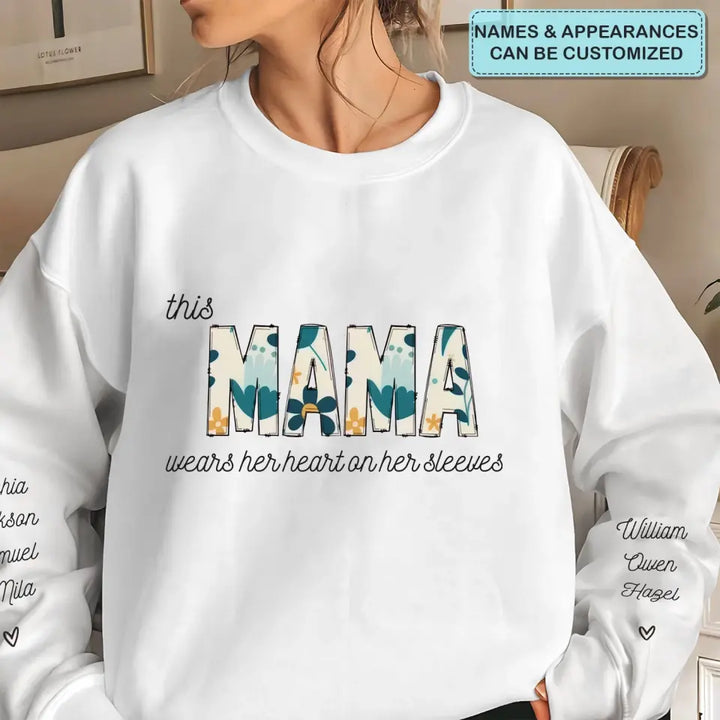 This Grandma Wears Her Heart On Her Sleeve  - Personalized Custom Sweatshirt - Mother's Day, Easter Day Gift For Grandma, Mom, Family Members