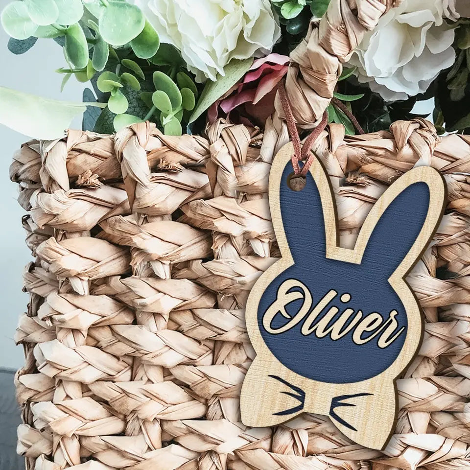 Bunny Easter Basket Child Gift - Personalized Custom Basket Tag - Easter Gift For Family Members, Grandma, Mom