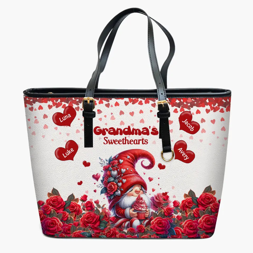 Nana-Sweethearts - Personalized Leather Bucket Bag - Mother's Day, Christmas Gift For Grandma, Mom