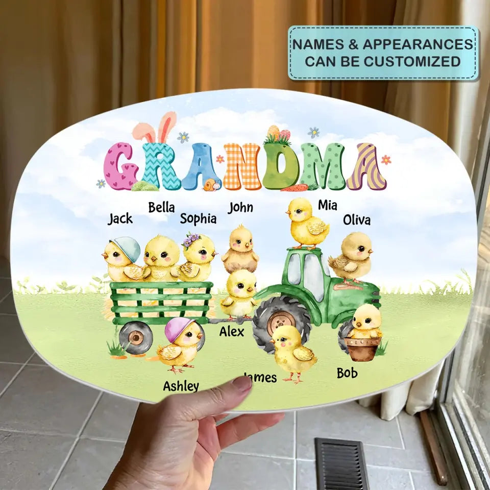 Grandma Easter Grankids Chick  - Personalized Custom Platter - Easter Gift For Grandma, Mom, Family Members