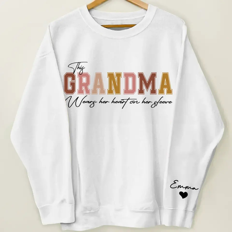 This Mama Wears Her Heart On Her Sleeve - Personalized Custom Sweatshirt - Mother's Day Gift For Grandma, Mom, Family Members