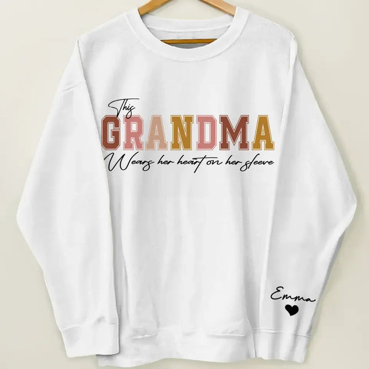This Mama Wears Her Heart On Her Sleeve - Personalized Custom Sweatshirt - Mother's Day Gift For Grandma, Mom, Family Members
