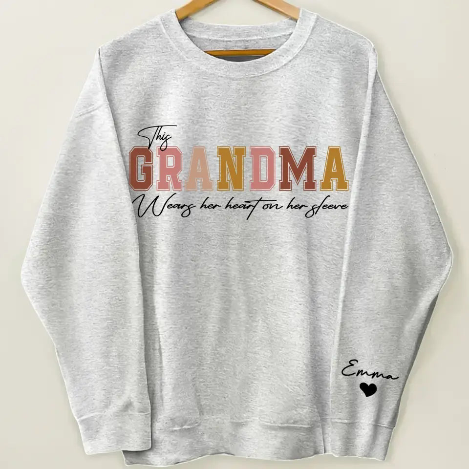 This Mama Wears Her Heart On Her Sleeve - Personalized Custom Sweatshirt - Mother's Day Gift For Grandma, Mom, Family Members