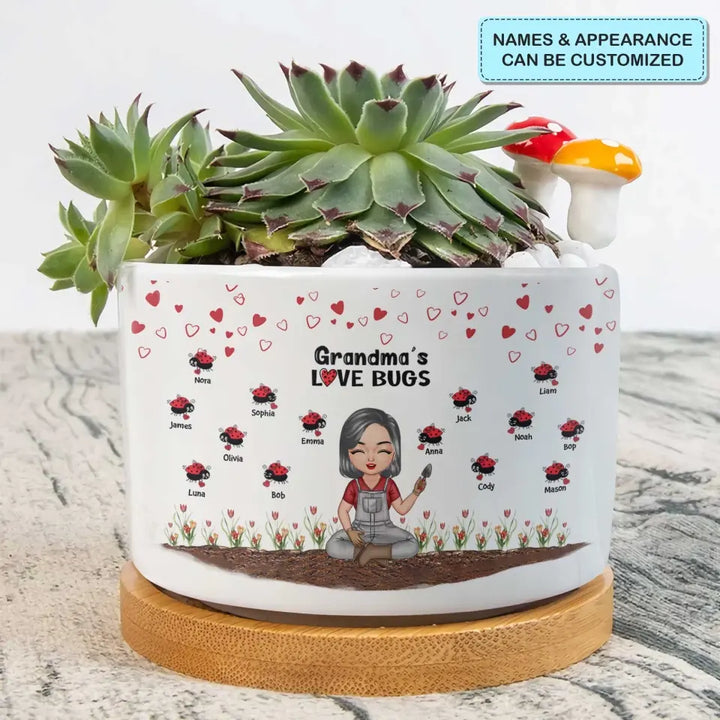 Grandma Love Bugs - Personalized Plant Pot - Mother's Day, Birthday Gift For Grandma, Mom