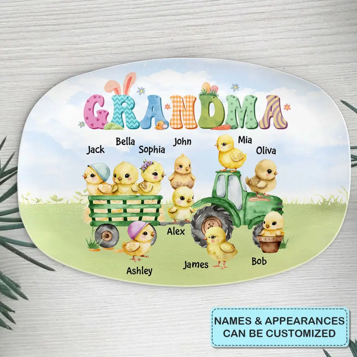 Grandma Easter Grankids Chick  - Personalized Custom Platter - Easter Gift For Grandma, Mom, Family Members