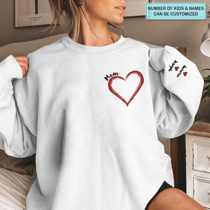 Heart Mom - Personalized Custom Embroidered Sweatshirt - Gift For Mom, Family Members