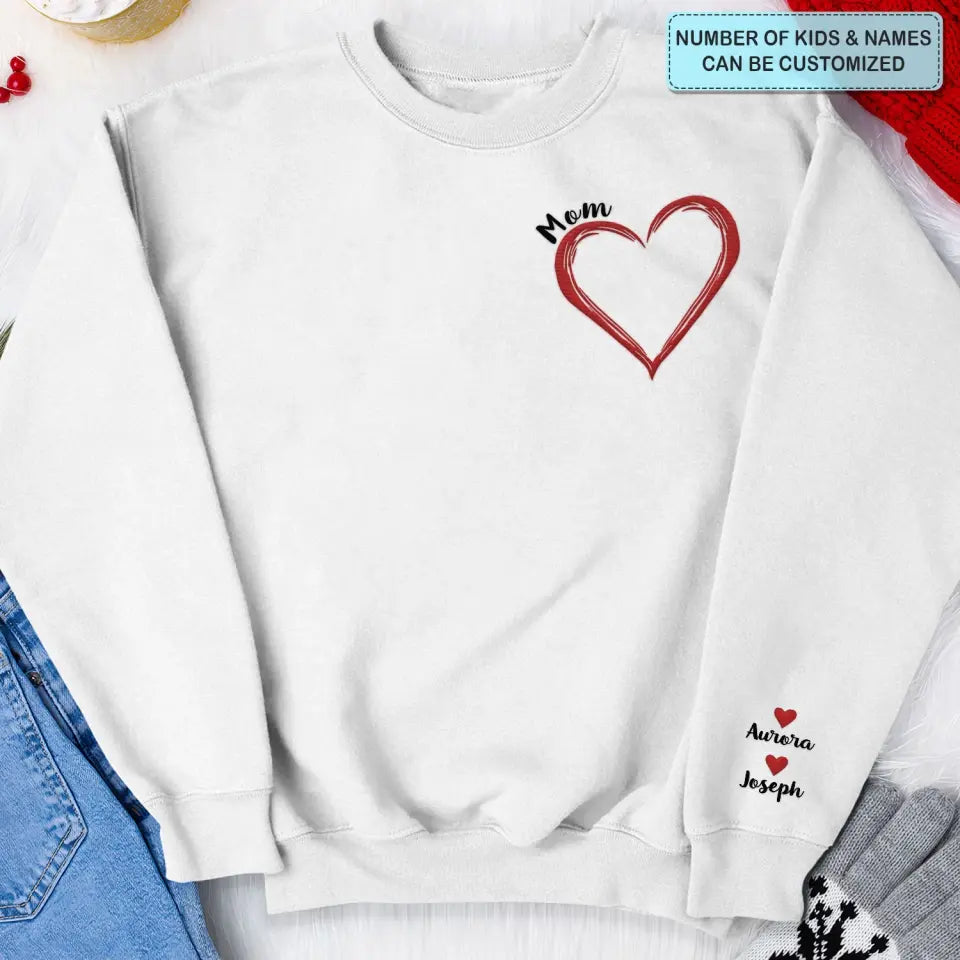 Heart Mom - Personalized Custom Embroidered Sweatshirt - Gift For Mom, Family Members