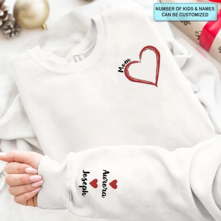 Heart Mom - Personalized Custom Embroidered Sweatshirt - Gift For Mom, Family Members