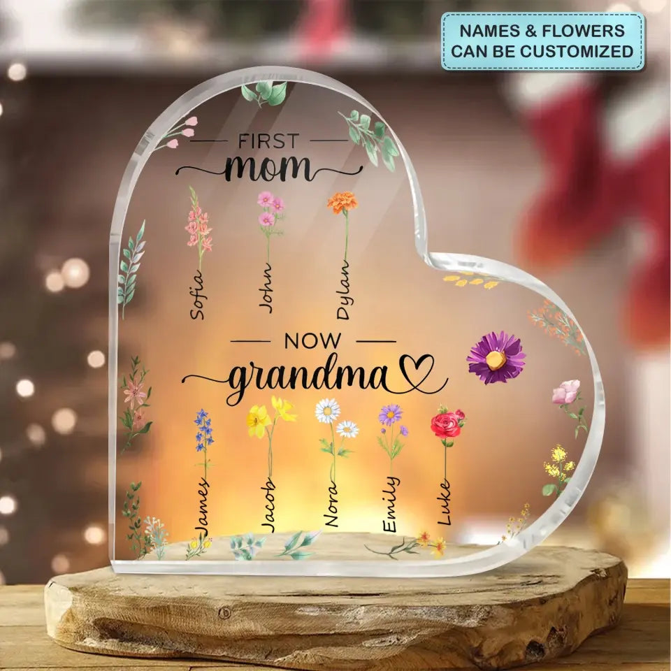 First Mom Now Grandma - Personalized Custom Heart-shaped Acrylic Plaque - Mother's Day Gift For Grandma, Mom