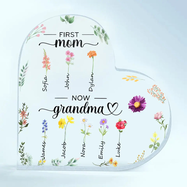 First Mom Now Grandma - Personalized Custom Heart-shaped Acrylic Plaque - Mother's Day Gift For Grandma, Mom