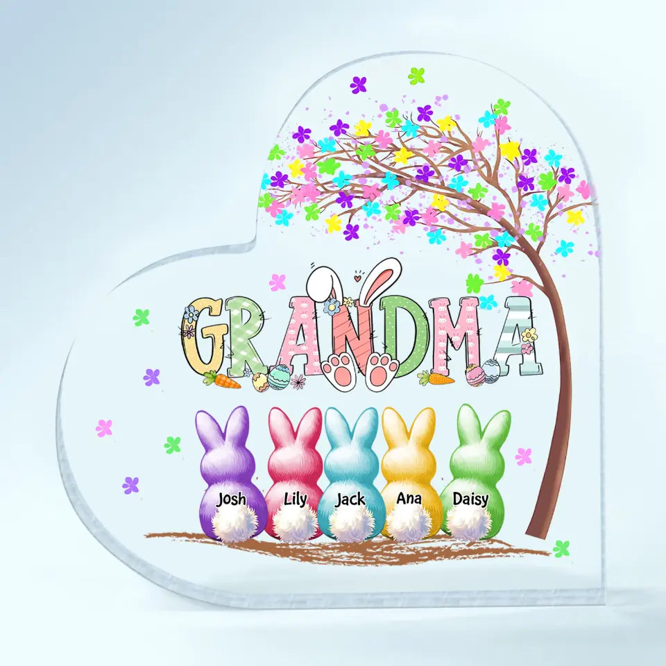 Grandma's Peeps Colorful Tree - Personalized Custom Heart-shaped Acrylic Plaque - Easter, Mother's Day Gift For Grandma, Mom