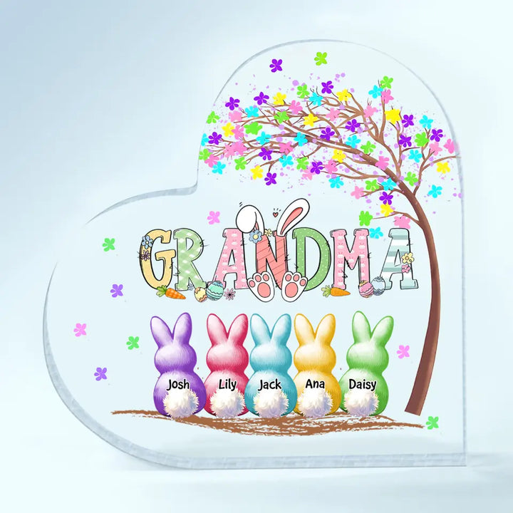 Grandma's Peeps Colorful Tree - Personalized Custom Heart-shaped Acrylic Plaque - Easter, Mother's Day Gift For Grandma, Mom