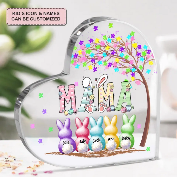 Grandma's Peeps Colorful Tree - Personalized Custom Heart-shaped Acrylic Plaque - Easter, Mother's Day Gift For Grandma, Mom