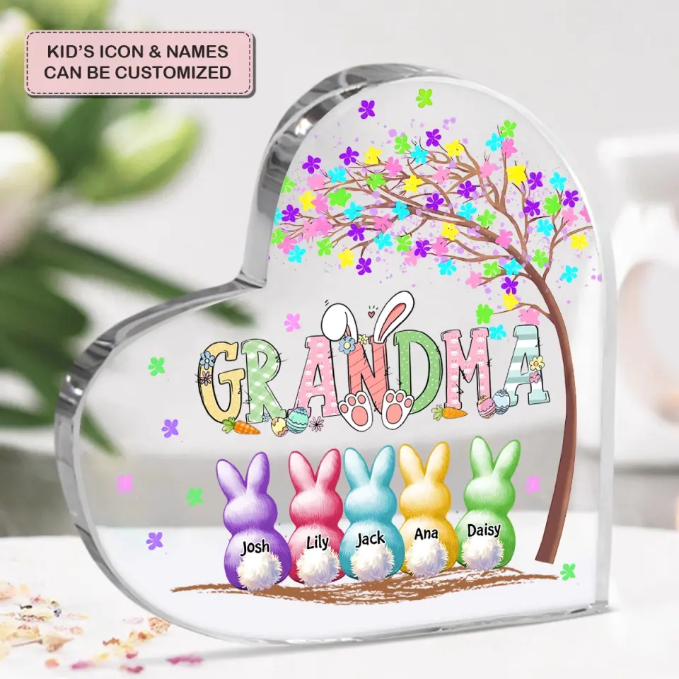 Grandma's Peeps Colorful Tree - Personalized Custom Heart-shaped Acrylic Plaque - Easter, Mother's Day Gift For Grandma, Mom