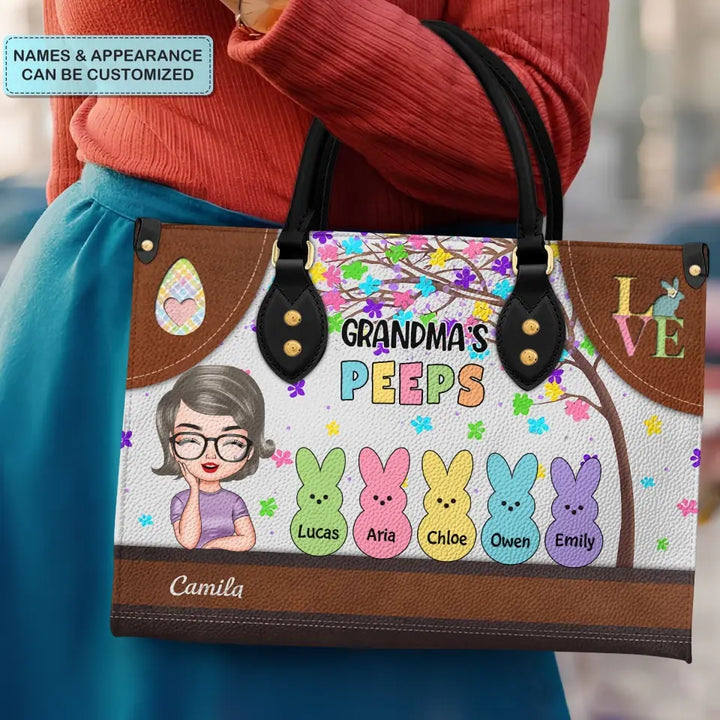 Grandma's Peeps- Personalized Custom Leather Bag - Easter's Day, Mother's Day Gift For Grandma, Mom, Family Members