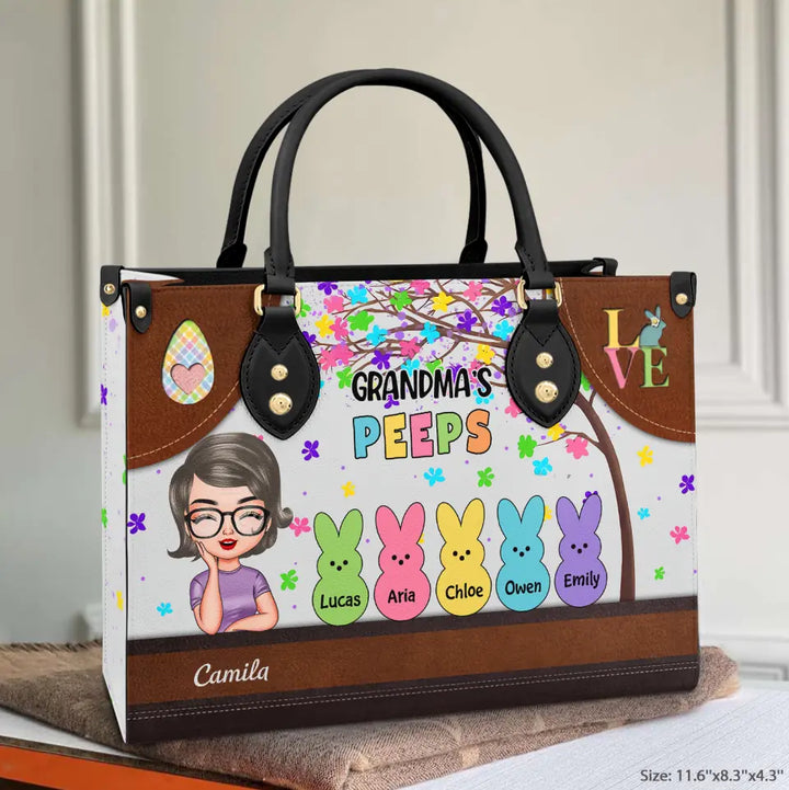 Grandma's Peeps- Personalized Custom Leather Bag - Easter's Day, Mother's Day Gift For Grandma, Mom, Family Members