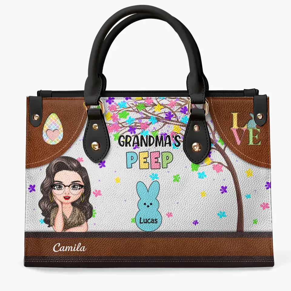 Grandma's Peeps- Personalized Custom Leather Bag - Easter's Day, Mother's Day Gift For Grandma, Mom, Family Members