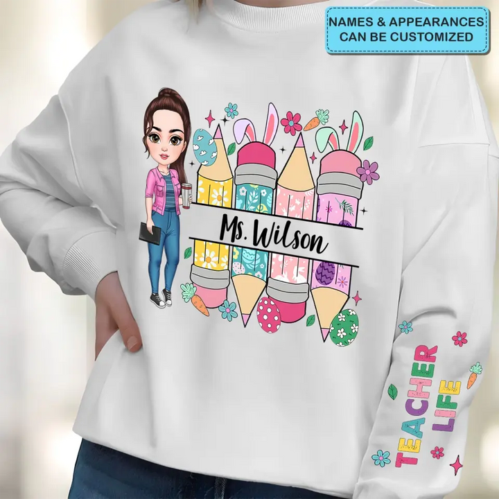 Easter Vibes Teacher - Personalized Custom Sweatshirt - Easter, Teacher's Day, Appreciation Gift For Teacher