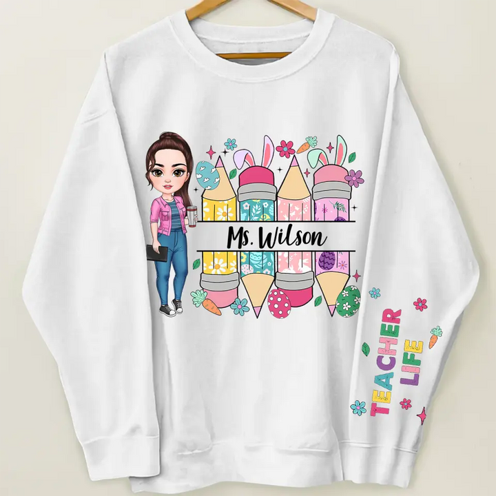 Easter Vibes Teacher - Personalized Custom Sweatshirt - Easter, Teacher's Day, Appreciation Gift For Teacher