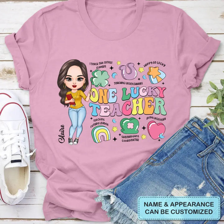 One Lucky Teacher - Personalized Custom T-shirt - Teacher's Day, Appreciation Gift For Teacher