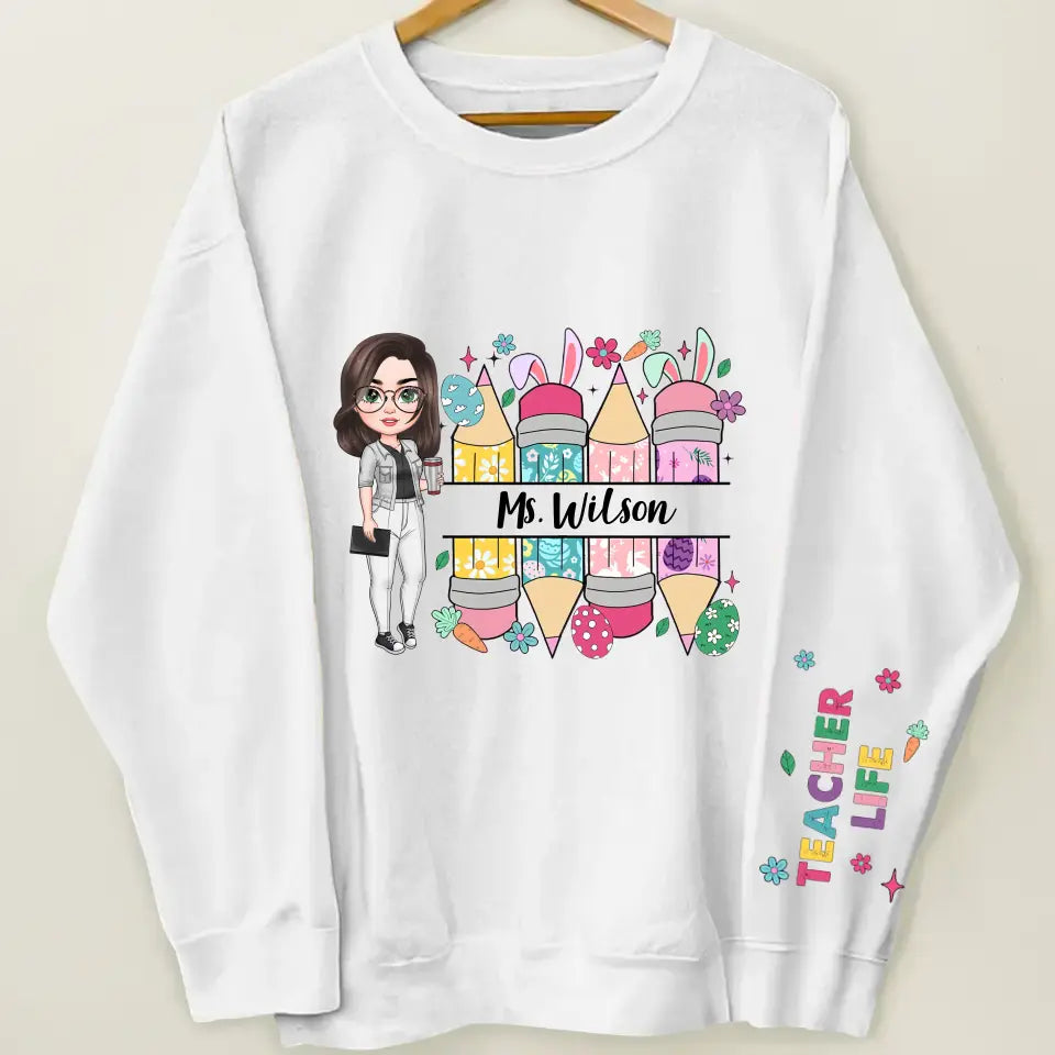 Easter Vibes Teacher - Personalized Custom Sweatshirt - Easter, Teacher's Day, Appreciation Gift For Teacher