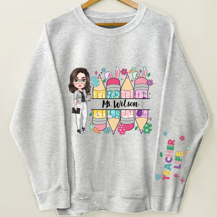 Easter Vibes Teacher - Personalized Custom Sweatshirt - Easter, Teacher's Day, Appreciation Gift For Teacher