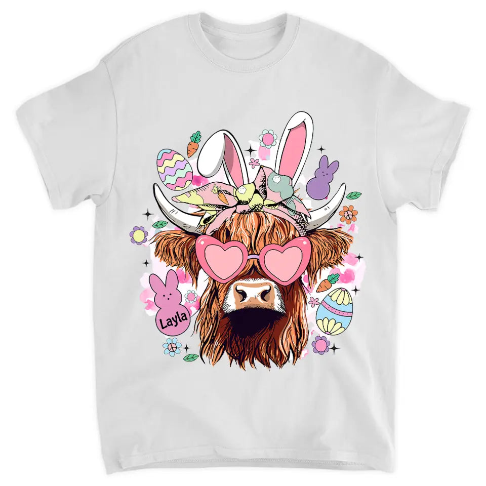 Bunny Highland Cow Retro - Personalized Custom T-shirt - Gift For Family, Family Members
