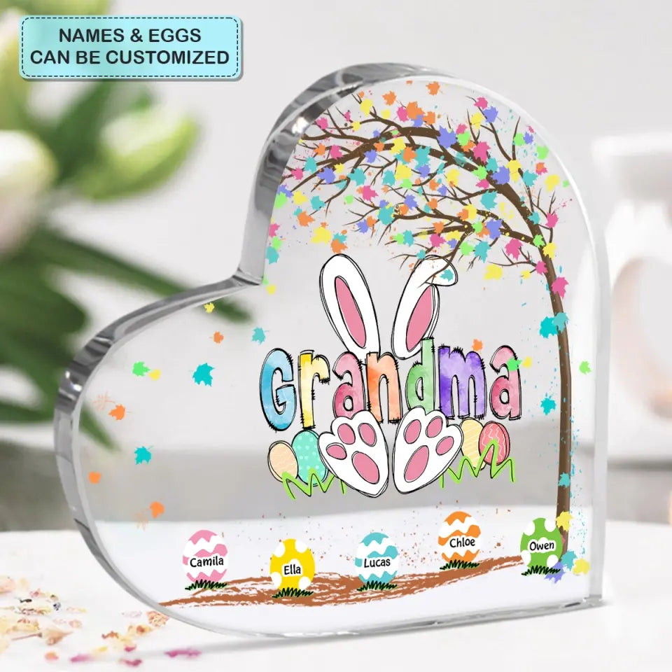 Easter Grandma Bunny - Personalized Custom Heart-shaped Acrylic Plaque - Easter, Mother's Day Gift For Grandma, Mom