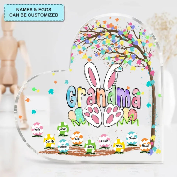 Easter Grandma Bunny - Personalized Custom Heart-shaped Acrylic Plaque - Easter, Mother's Day Gift For Grandma, Mom