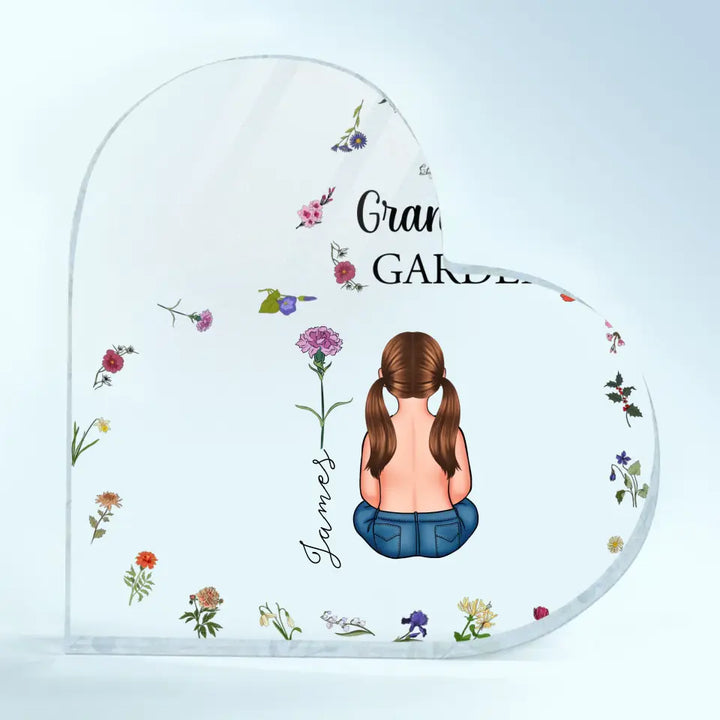 Grandma's Garden - Personalized Custom Heart-shaped Acrylic Plaque - Mother's Day Gift For Grandma, Mom