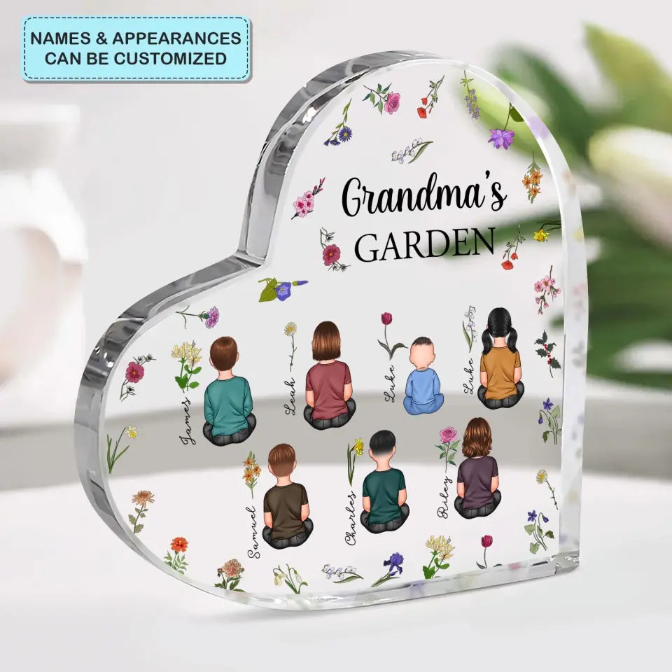 Grandma's Garden - Personalized Custom Heart-shaped Acrylic Plaque - Mother's Day Gift For Grandma, Mom