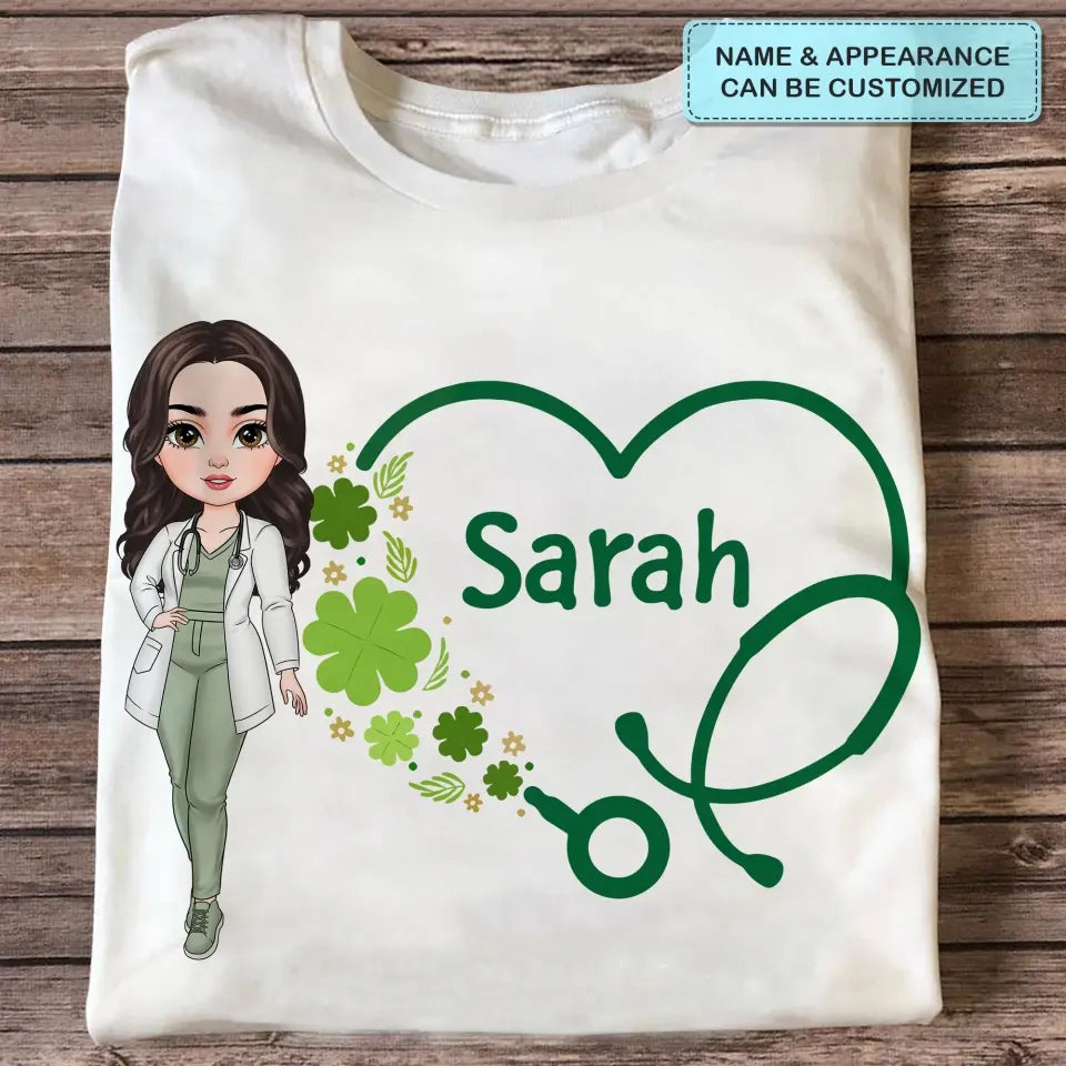Heart Stethoscope Lucky Nurse - Personalized Custom T-shirt - Nurse's Day, Appreciation Gift For Nurse