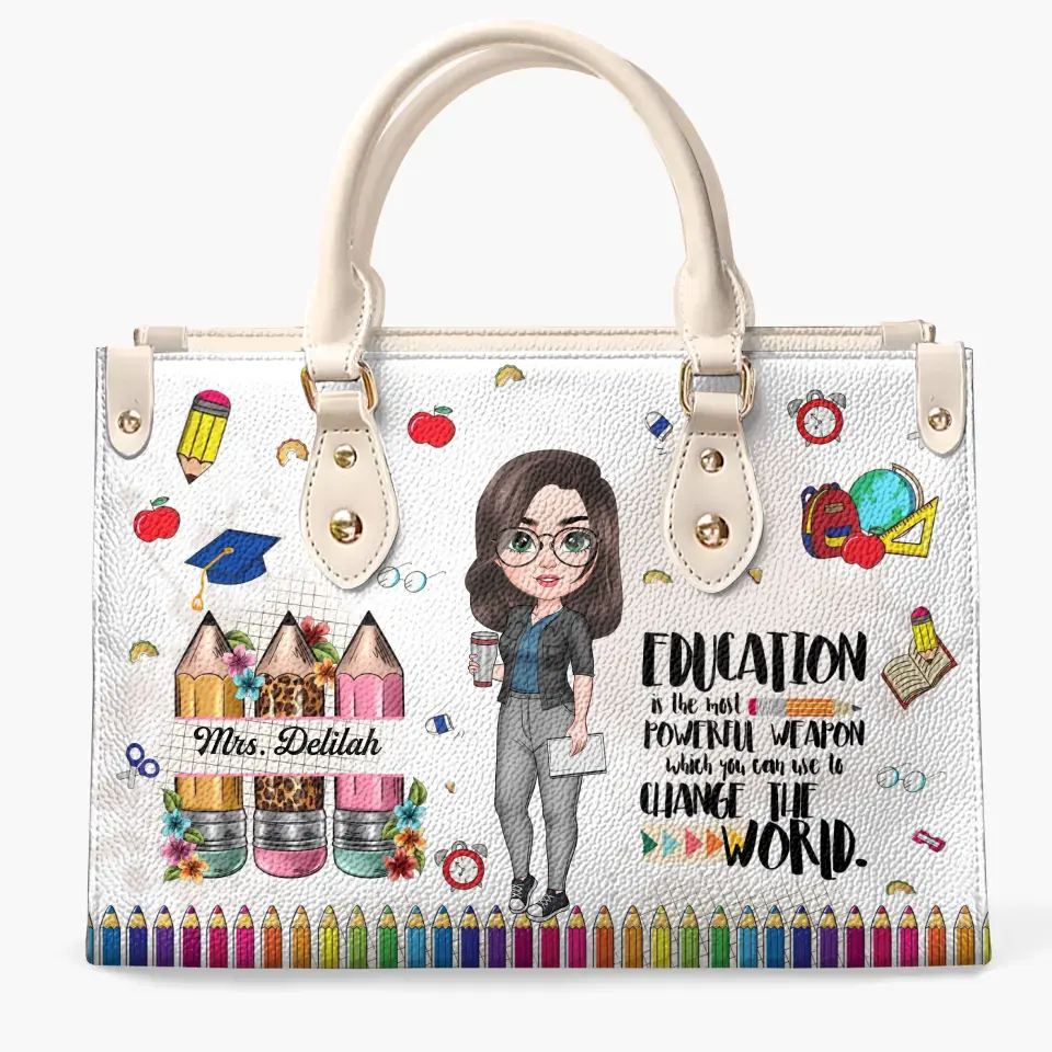 Teach Love Inspired - Personalized Custom Leather Bag - Teacher's Day, Appreciation Gift For Teacher