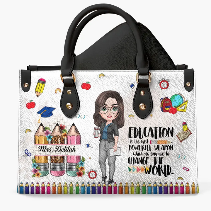 Teach Love Inspired - Personalized Custom Leather Bag - Teacher's Day, Appreciation Gift For Teacher