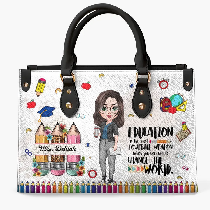Teach Love Inspired - Personalized Custom Leather Bag - Teacher's Day, Appreciation Gift For Teacher