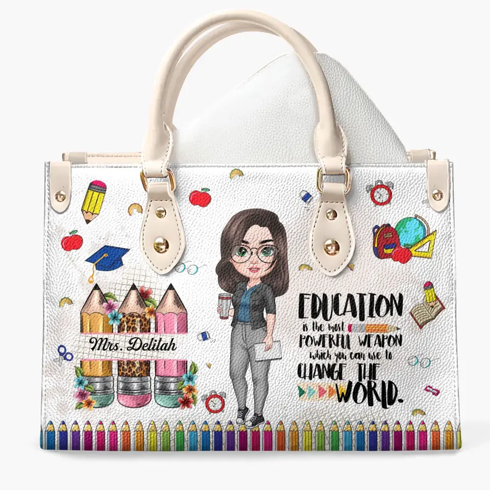 Teach Love Inspired - Personalized Custom Leather Bag - Teacher's Day, Appreciation Gift For Teacher