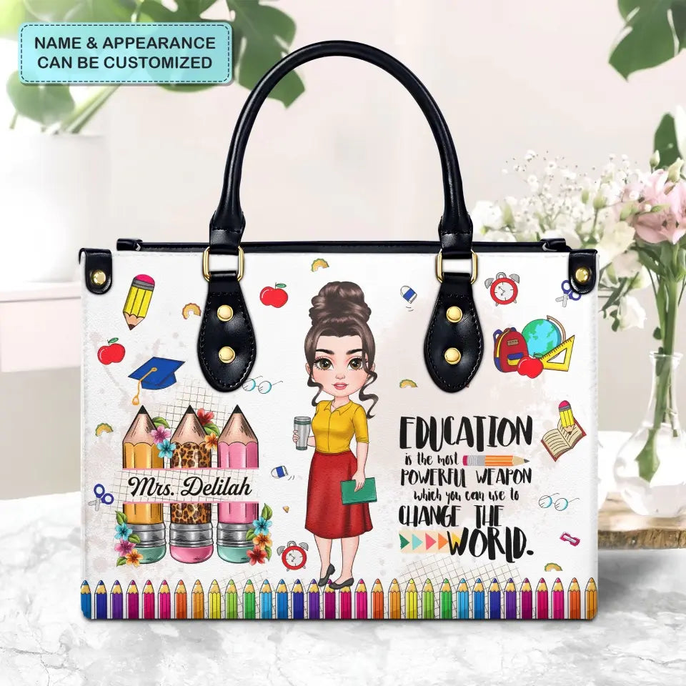 Teach Love Inspired - Personalized Custom Leather Bag - Teacher's Day, Appreciation Gift For Teacher