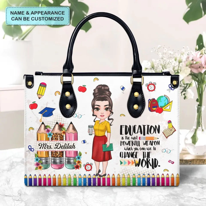 Teach Love Inspired - Personalized Custom Leather Bag - Teacher's Day, Appreciation Gift For Teacher