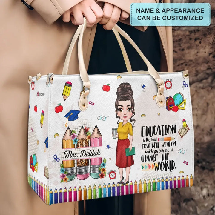 Teach Love Inspired - Personalized Custom Leather Bag - Teacher's Day, Appreciation Gift For Teacher