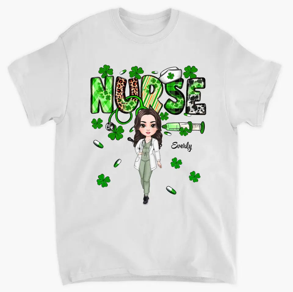 Leopard Shamrock Lucky Nurse - Personalized Custom T-shirt - Appreciation Gift For Nurse