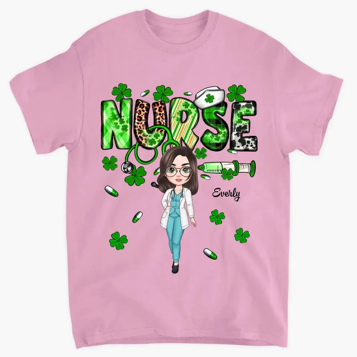 Leopard Shamrock Lucky Nurse - Personalized Custom T-shirt - Appreciation Gift For Nurse